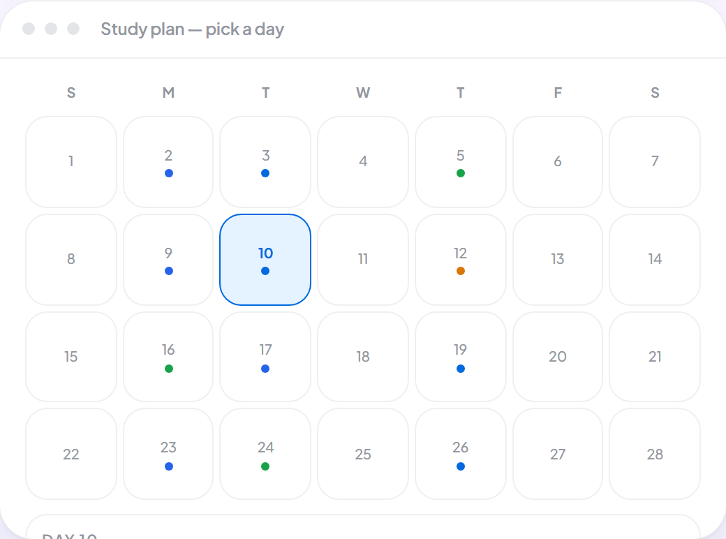 Satify Study plan screen